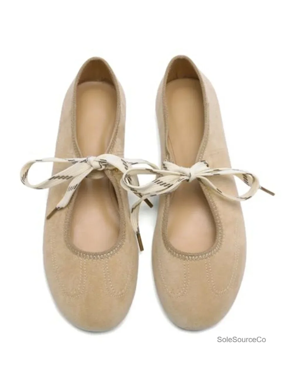 Lace Up Ballet Flats Women Round Toe Mary Jane Faux Suede Ballerina Slip On